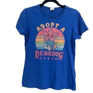 Port & Company Women's Blue Stranger Things "Adopt a Demodog" T Shirt Size S
